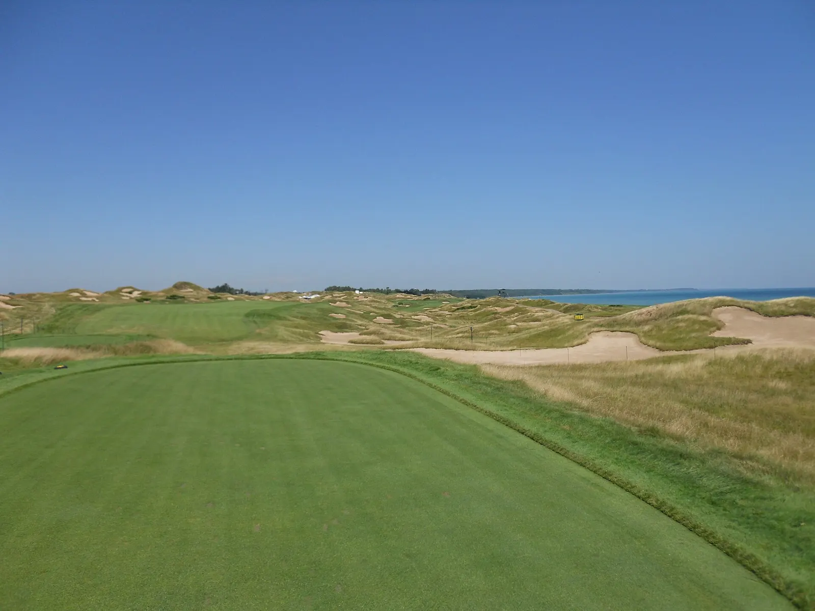 A fairway on the Straits Course at Whistling Straits along Lake Michigan