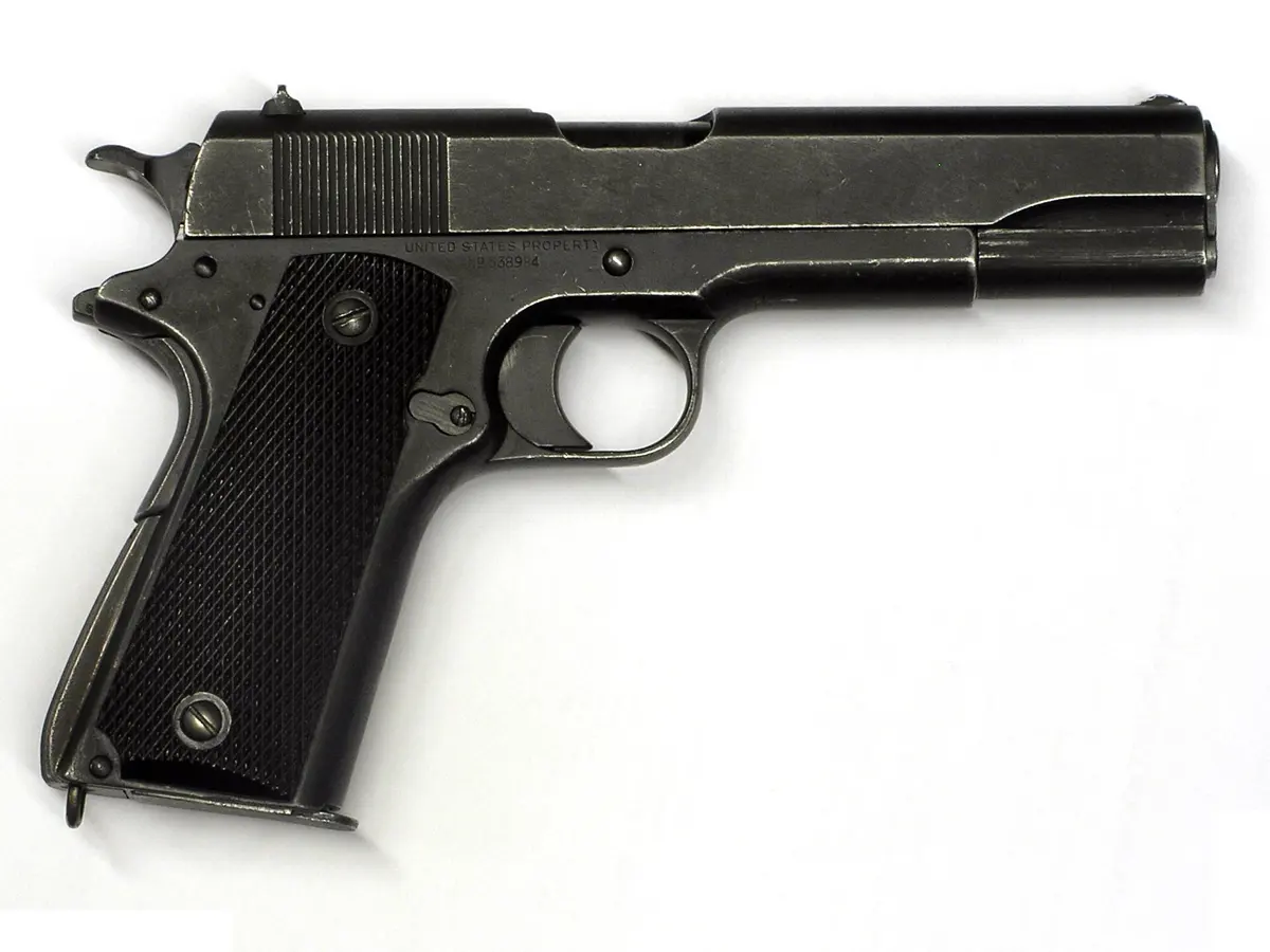 World War II–era U.S. government-issue M1911 pistol, right side
