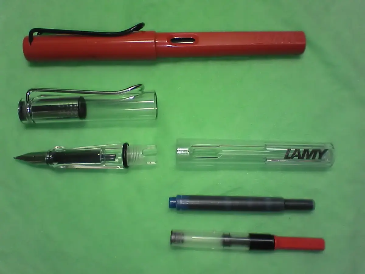 Lamy Safari and Vista fountain pens with an ink cartridge and converter