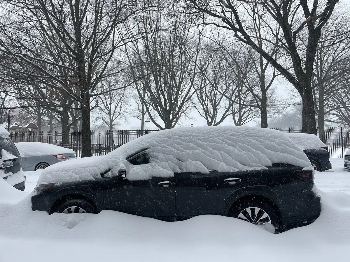 A parked car covered in snow