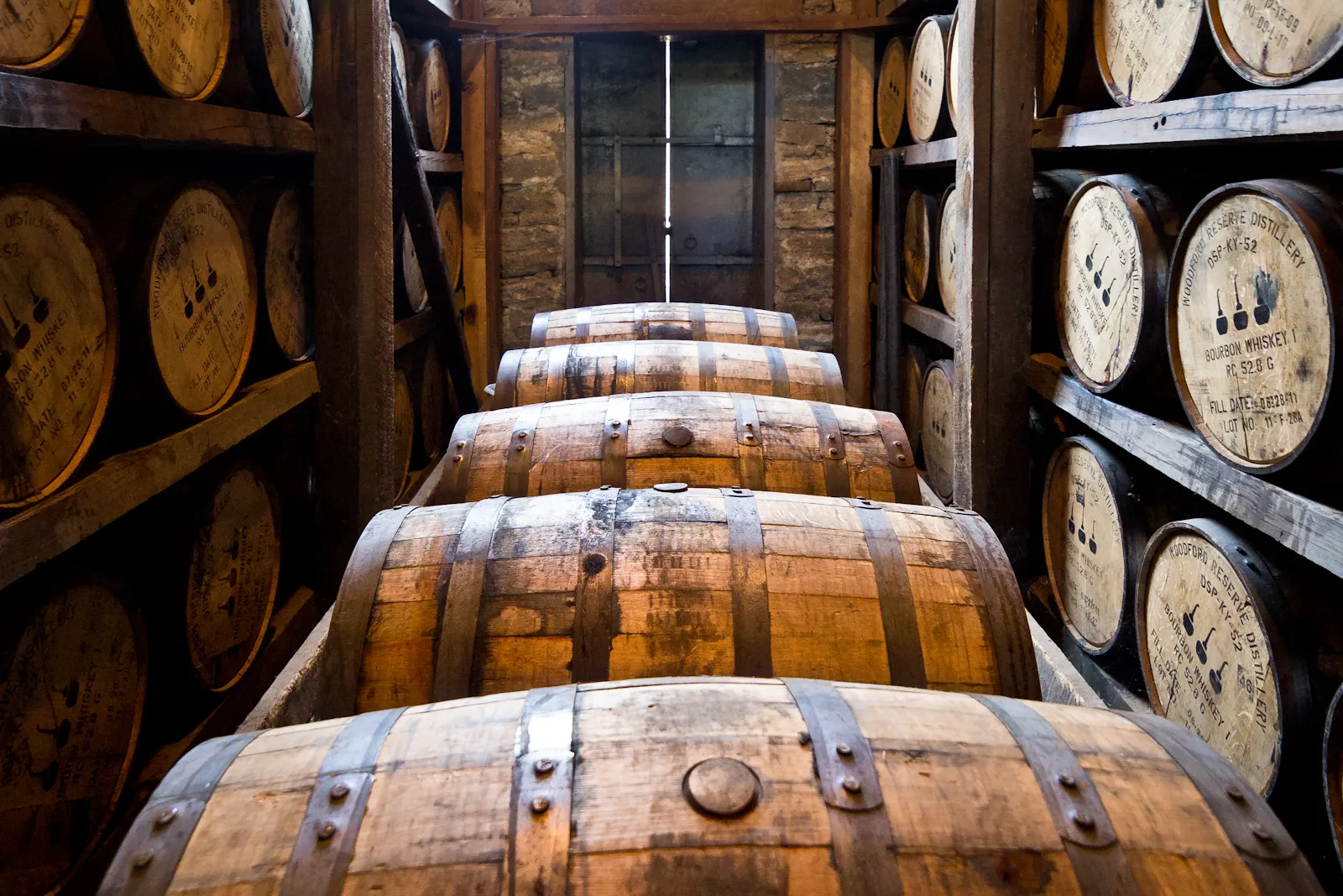 Barrels at the Woodford Reserve Distillery in Kentucky